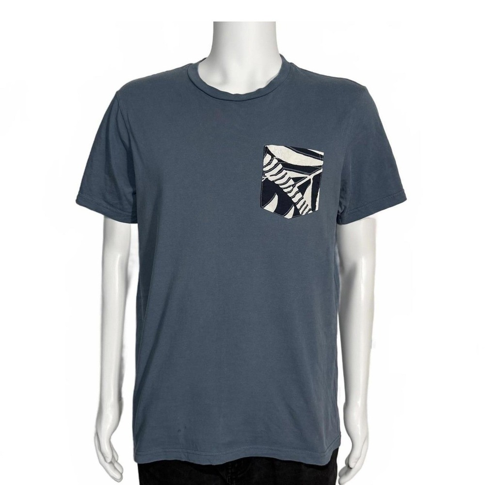 Original Penguin Mens Slate Blue‎ Pocket T Shirt Tropical Print Size Large